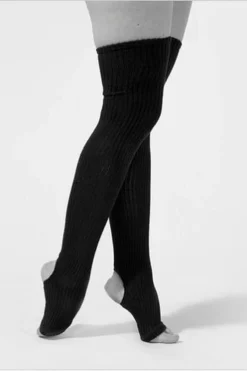 Rolling Cotton Original Thigh High Leg Warmers With Stirrups - Black