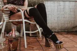 Rolling Over The Knee Ribbon Socks - Black (3 Sizes Available) -Radi Style Shop 20181202 ROLLING FELINA98