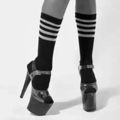 Rolling Calf High Socks - Black And White Striped -Radi Style Shop 23 a7c53b70 2808 4864 9c32 53972e96e34d