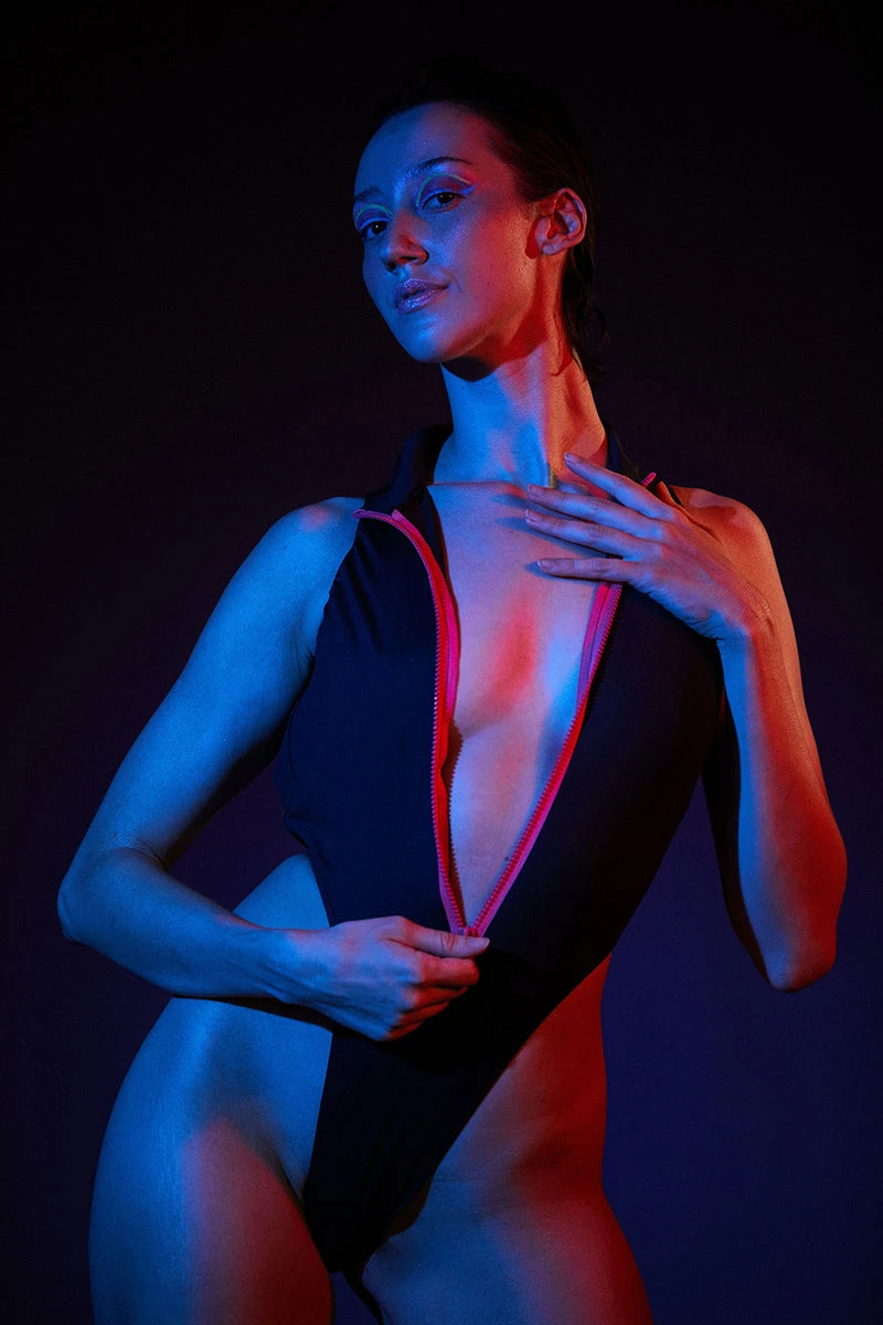 Rolling Electric Bodysuit - Black/Neon Pink 1 Rolling Electric Bodysuit - Black/Neon Pink