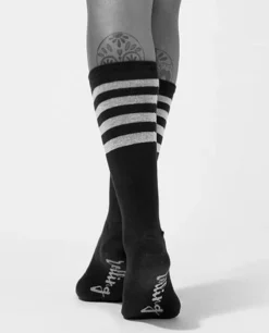 Rolling Calf High Socks - Black And White Striped -Radi Style Shop 37