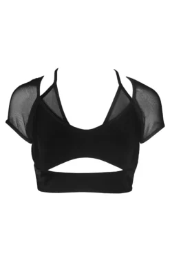 Hamade Activewear Mesh Hollow Front Crop Top - Black -Radi Style Shop AW04 1