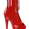 Pleaser USA Adore-1021 7inch Pleaser Peep Toe Boots - Patent Red