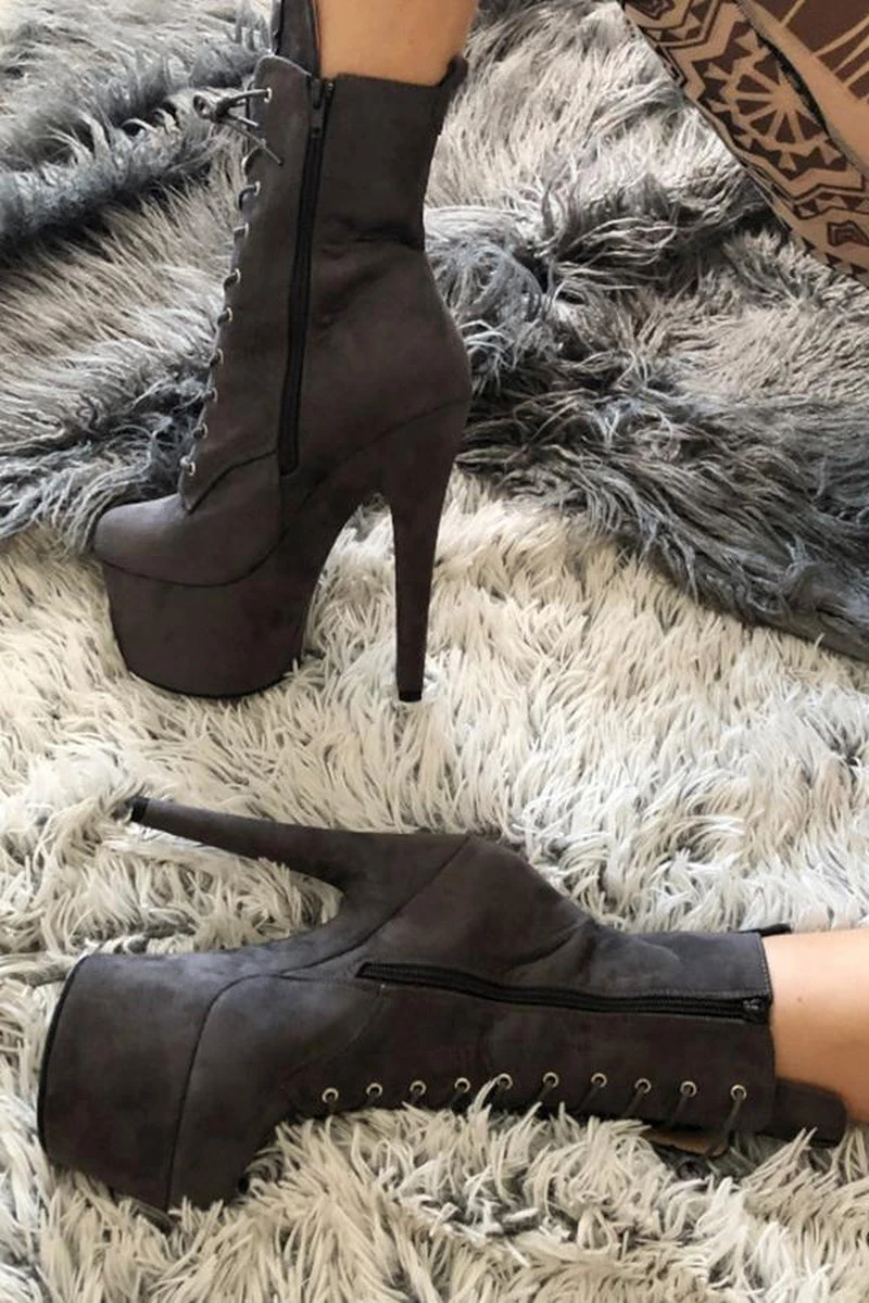 Hella Heels BabyDoll 7inch Boots - Dark Grey 2 Hella Heels BabyDoll 7inch Boots - Dark Grey - Image 2