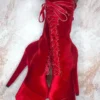 Hella Heels BabyDoll Velvet 7inch Boots - Bad Blood