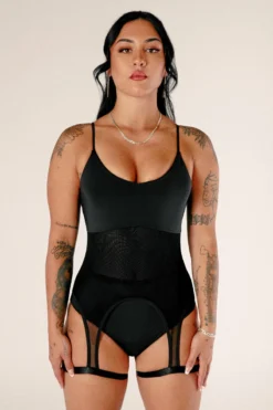 CXIX Baddies Garter Bodysuit - Onyx 10 CXIX Baddies Garter Bodysuit - Onyx -Radi Style Shop BaddiesGarterBodysuitBlackFront2
