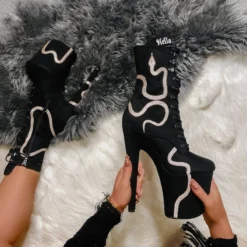 Hella Heels Snake In My Boot 8inch Boots - Black -Radi Style Shop Black 7