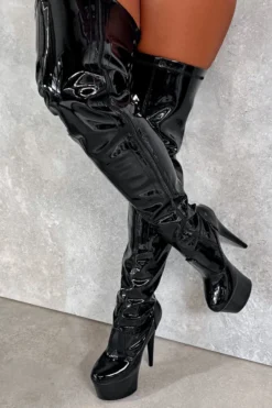 Hella Heels LipKit Thicc Thigh High Back Lace 7inch Boots - Black Beatle -Radi Style Shop BlackBeatleThiccThighHigh 7INCH3 1