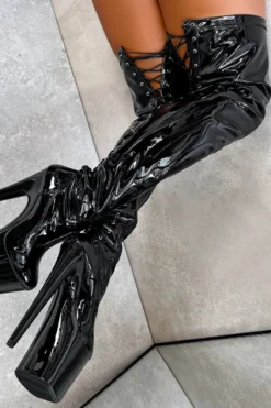 Hella Heels LipKit Thicc Thigh High Back Lace 8inch Boots - Black Beatle -Radi Style Shop BlackBeatleThiccThighHigh 8INCH9