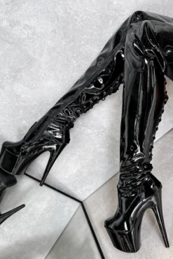 Hella Heels LipKit Thigh High Back Lace 7inch Boots - Black Beatle 9 Hella Heels LipKit Thigh High Back Lace 7inch Boots - Black Beatle -Radi Style Shop BlackBeatleThighHigh 7INCH5 1