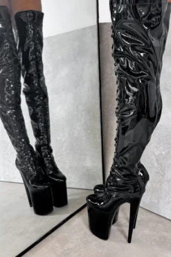 Hella Heels LipKit Thigh High Front Lace 8inch Boots - Black Beatle -Radi Style Shop BlackBeatleThighHighFrontLace 8INCH3