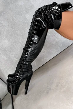 Hella Heels LipKit Thigh High Front Lace 8inch Boots - Black Beatle -Radi Style Shop BlackBeatleThighHighFrontLace 8INCH7