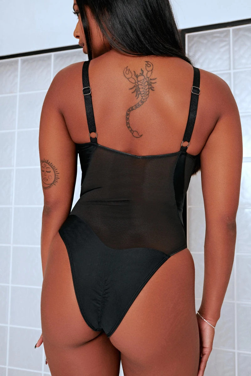 CXIX Silhouette One-Piece Bodysuit - Black With Black Mesh 2 CXIX Silhouette One-Piece Bodysuit - Black With Black Mesh - Image 2