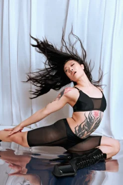 CXIX Silhouette Biker Shorts - Black With Black Mesh -Radi Style Shop Black CXIX Silhouette Mesh bralette biker shorts dancewear polewear