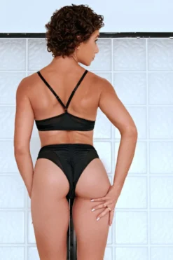CXIX Silhouette Plunge Bralette - Black With Black Mesh -Radi Style Shop Black CXIX Silhouette Mesh bralette high rise dancewear pole 1