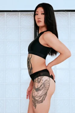 CXIX Silhouette Plunge Bralette - Black With Black Mesh 15 CXIX Silhouette Plunge Bralette - Black With Black Mesh -Radi Style Shop Black CXIX Silhouette Mesh bralette high rise poledance pole