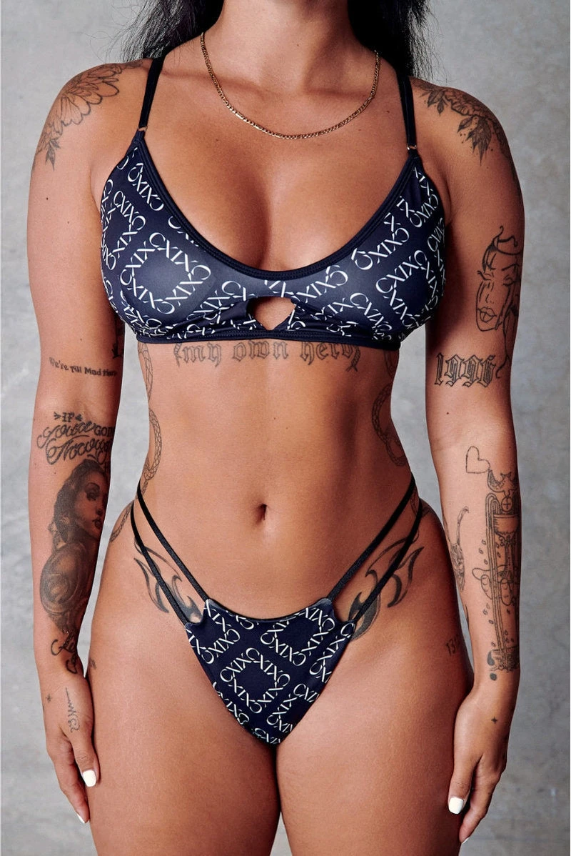 CXIX 119 High-Rise Thong Bottoms - Black Print 1 CXIX 119 High-Rise Thong Bottoms - Black Print