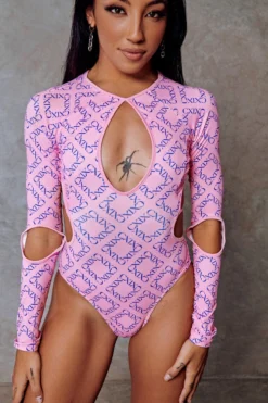 CXIX 119 Plunge Bodysuit - Pink Print -Radi Style Shop Bodysuit Pink CXIX 119 Pole Dance 1