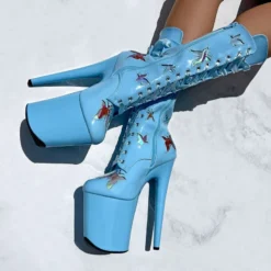 Hella Heels Butterfly 8inch Boots - Baby Blue -Radi Style Shop ButterflyBoot Blue 8INCH2