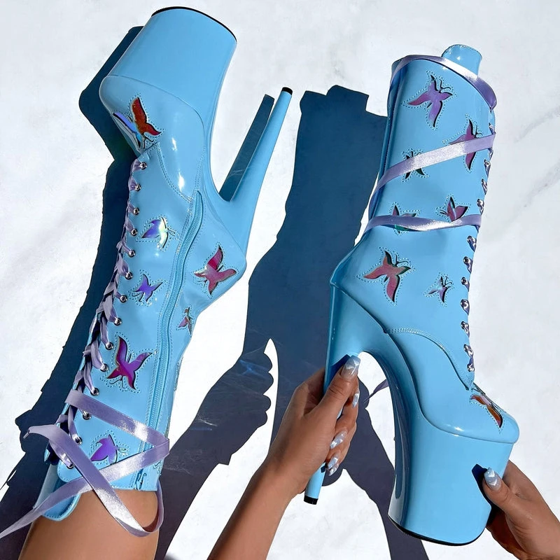 Hella Heels Butterfly 8inch Boots - Baby Blue 3 Hella Heels Butterfly 8inch Boots - Baby Blue - Image 3