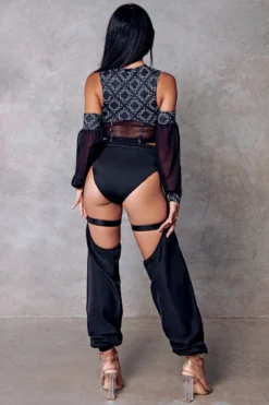 CXIX 119 Corset Top With Sleeves - Black Print -Radi Style Shop CXIX 119 black chaps poledance fashion