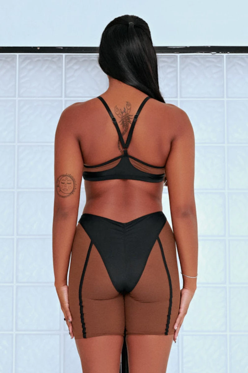 CXIX Silhouette Plunge Bralette - Black With Cocoa Mesh - Image 2