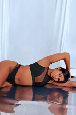 CXIX Silhouette High Waist Bottoms - Black With Cocoa Mesh -Radi Style Shop Cocoa CXIX Shilouette Mesh sports bra high rise poledance fashion