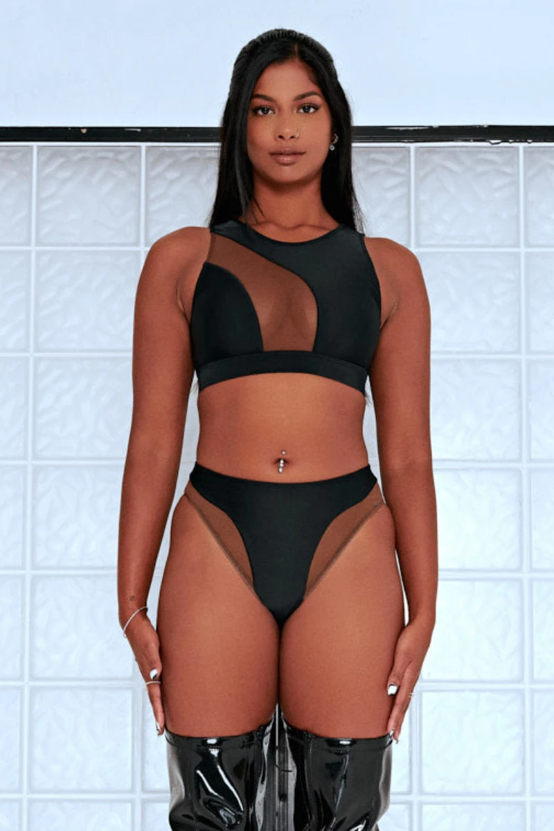 CXIX Silhouette High Waist Bottoms - Black With Cocoa Mesh 1 CXIX Silhouette High Waist Bottoms - Black With Cocoa Mesh