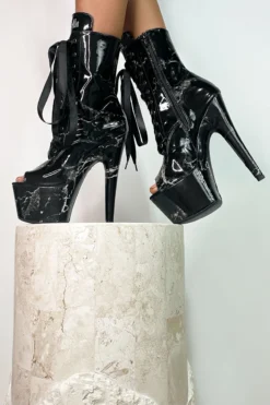 Hella Heels Renaissance Open Toe 7inch Boots - Confession -Radi Style Shop Confession Open Toe 7 inch Black Marble Pole Dance shoes 12