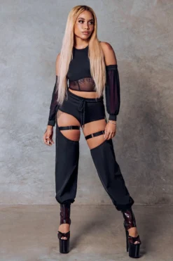 CXIX 119 Corset Top With Sleeves - Black -Radi Style Shop Corset top chaps black CXIX 119 polewear