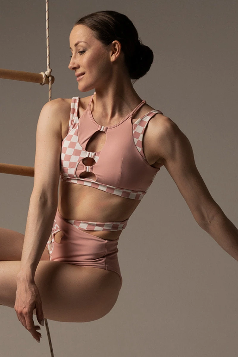 Hamade Activewear Patchwork Bottoms - Checkered Light Pink 3 Hamade Activewear Patchwork Bottoms - Checkered Light Pink - Image 3