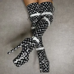 Hella Heels Branded Thigh High 8inch Boots - Black -Radi Style Shop EmpireKicksBrandedblack8inchpoledancethighhighboot 4