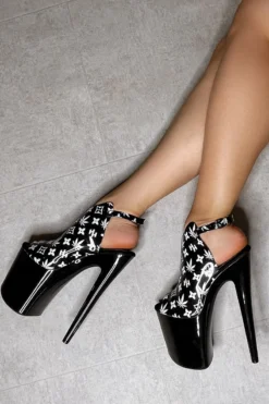 Hella Heels Branded Shield 8inch Stilettos - Black/Black -Radi Style Shop EmpireKicksBrandedblack black8inchpoledanceshieldstiletto 3