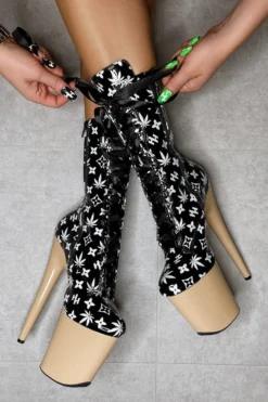 Hella Heels Branded 8inch Boots - Black/Sand