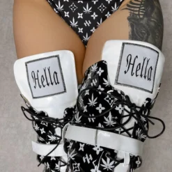 Hella Heels Branded Thigh High 8inch Boots - Black -Radi Style Shop EmpireKicksBrandedblackpoledancethighhighboot 3