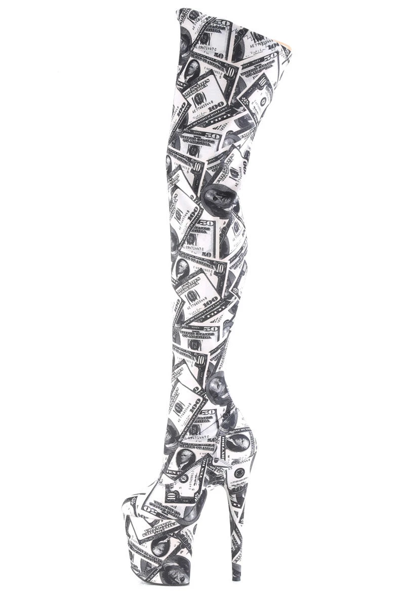Pleaser USA Flamingo-3000DP 8inch Thigh High Pleaser Boots - Money Print 2 Pleaser USA Flamingo-3000DP 8inch Thigh High Pleaser Boots - Money Print - Image 2