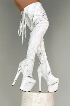 Hella Heels Renaissance Slim Thigh High 8inch Boots - Faith -Radi Style Shop Faith White Marble Slim Thigh High Pole Dance Shoes 17