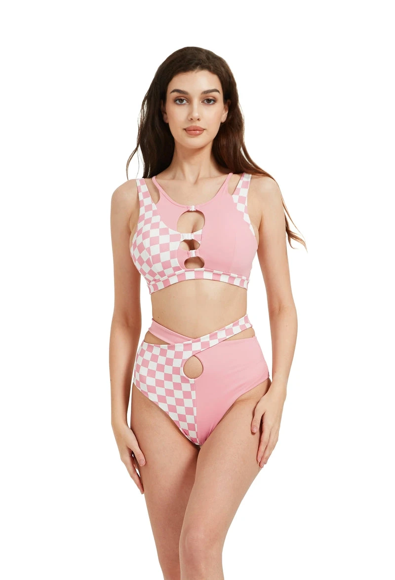 Hamade Activewear Patchwork Bottoms - Checkered Light Pink 4 Hamade Activewear Patchwork Bottoms - Checkered Light Pink - Image 4