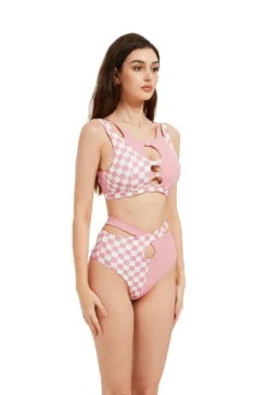 Hamade Activewear Hollow Front Top - Checkered Light Pink -Radi Style Shop HM 11