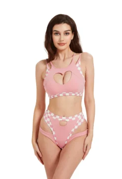 Hamade Activewear High Waisted Bottoms - Checkered Light Pink -Radi Style Shop HM 22