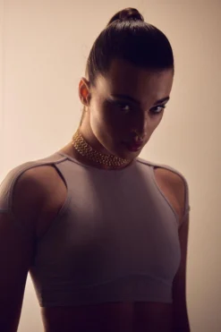 Hamade Activewear High Scoop Neck Crop Top - Light Grey -Radi Style Shop HM 42