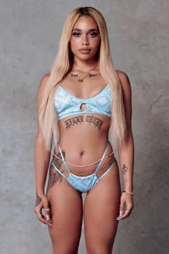 CXIX 119 Bralette - Blue Print 7 CXIX 119 Bralette - Blue Print -Radi Style Shop Hi Rise thong bralette blue monogram poledance fashion
