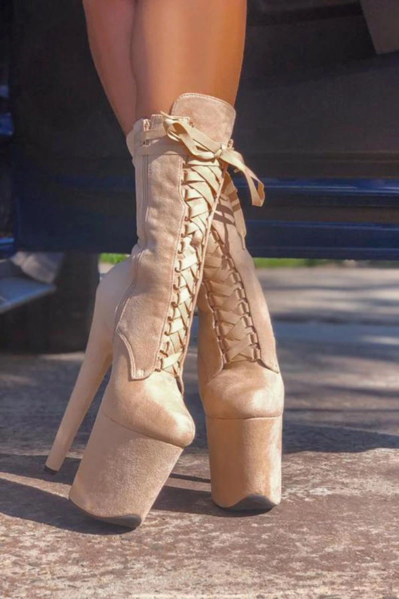 Hella Heels High BabyDoll 8inch Boots - Sand 2 Hella Heels High BabyDoll 8inch Boots - Sand - Image 2