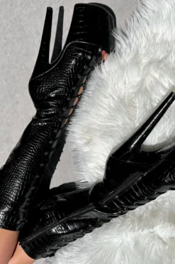 Hella Heels Cold Blooded Black Open Toe Knee High Boots - 8inch -Radi Style Shop IMG 0365