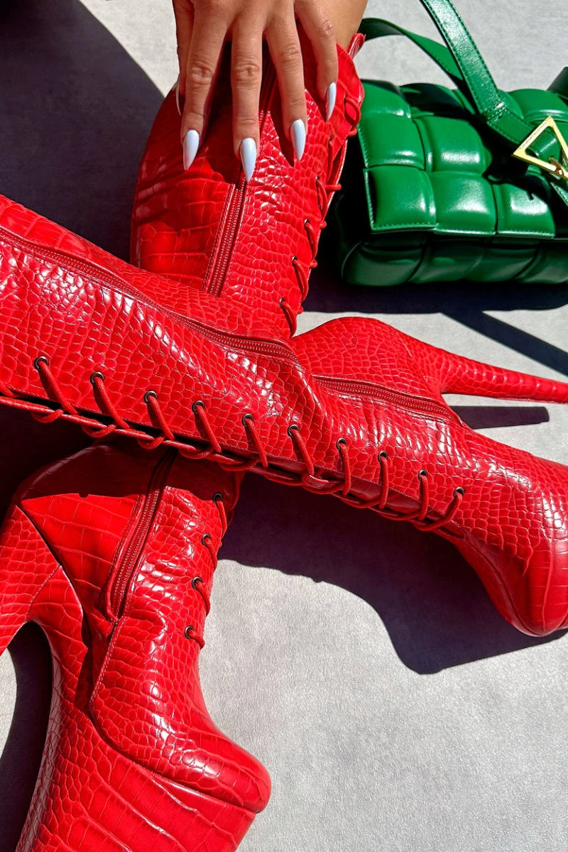 Hella Heels Out For Blood Knee High Boots - 8inch 2 Hella Heels Out For Blood Knee High Boots - 8inch - Image 2