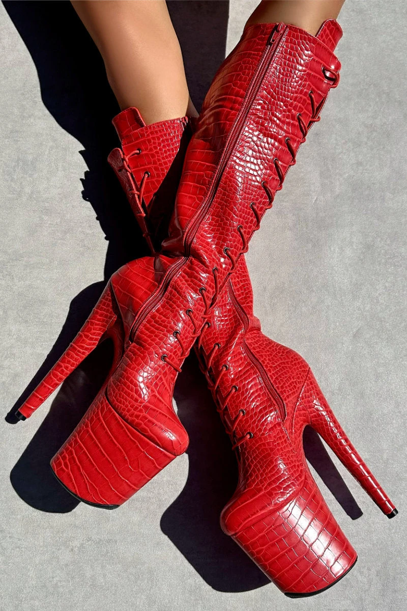 Hella Heels Out For Blood Knee High Boots - 8inch 1 Hella Heels Out For Blood Knee High Boots - 8inch