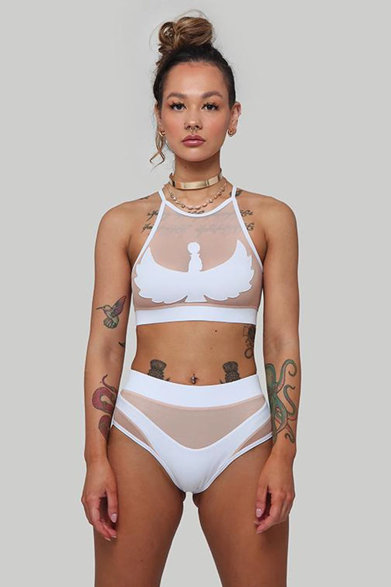 CXIX I S I S High Waisted Bottoms - White With Sand Mesh 3 CXIX I S I S High Waisted Bottoms - White With Sand Mesh - Image 3