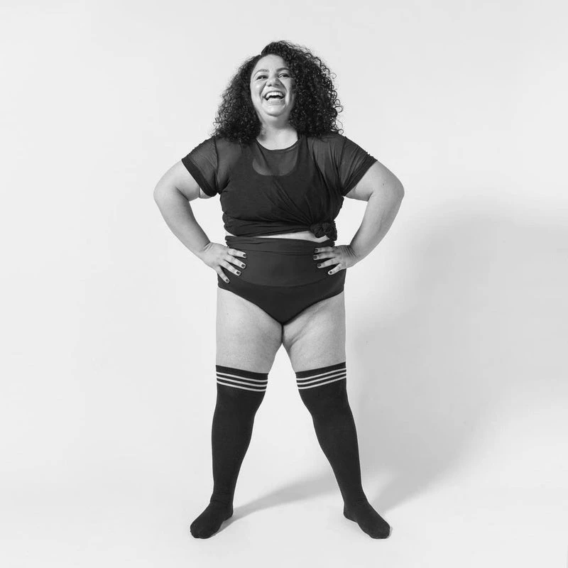 Rolling Over The Knee Socks - Striped Black/White (3 Sizes Available) 6 Rolling Over The Knee Socks - Striped Black/White (3 Sizes Available) - Image 6