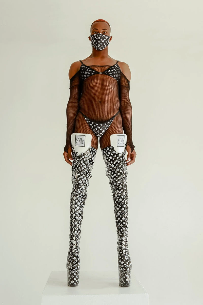 Hella Heels Branded Thigh High 8inch Boots - Black 1 Hella Heels Branded Thigh High 8inch Boots - Black