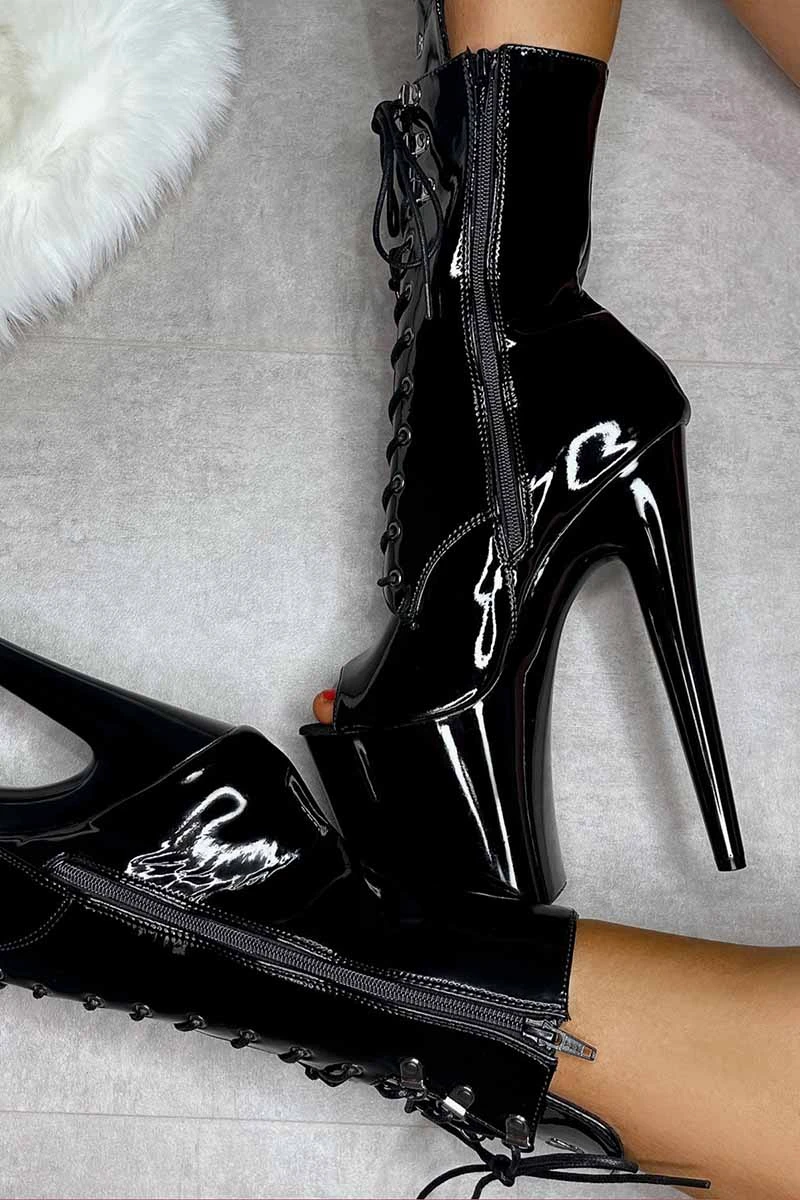 Hella Heels LipKit Open Toe 8inch Boots - Black Beatles 8 Hella Heels LipKit Open Toe 8inch Boots - Black Beatles - Image 8
